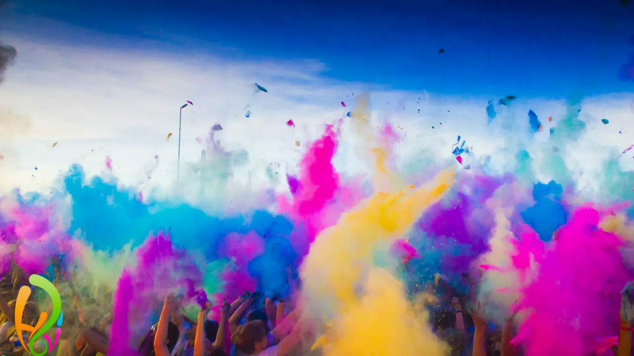 Обои Холи, фестиваль, толпа, забава, небо в разрешении 1280x720