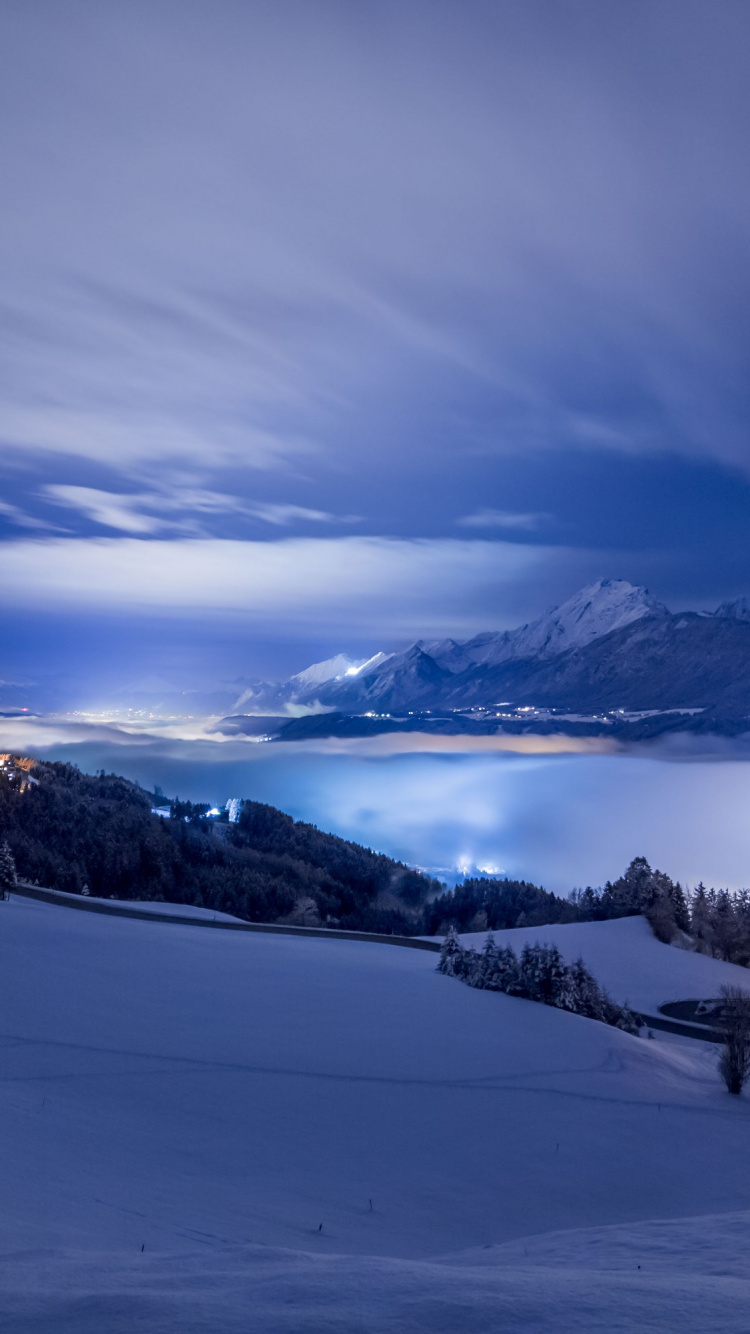 Обои снег, зима, природа, облако, замораживание в разрешении 750x1334