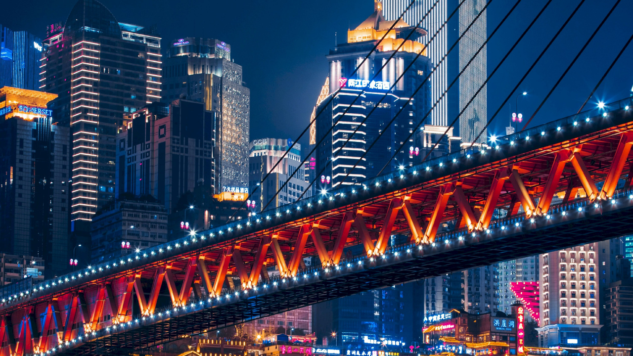 Обои город, ночь, городской пейзаж, отражение, метрополия в разрешении 1280x720