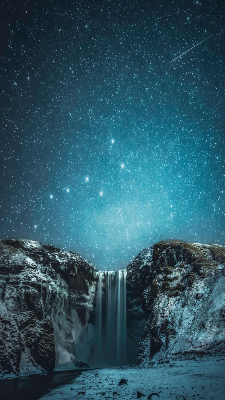 Обои природа чудесная, природа, живопись, Skgafoss, атмосфера в разрешении 750x1334