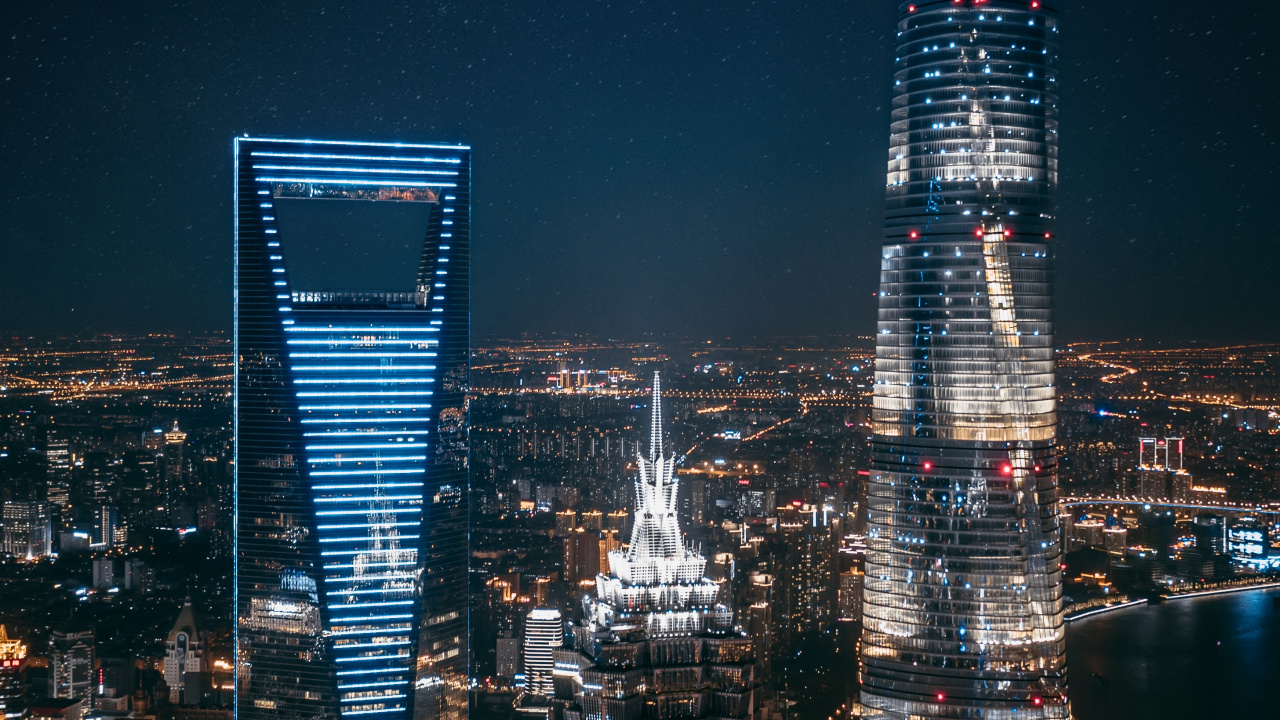 Обои город, ночь, метрополия, городской пейзаж, городской район в разрешении 1280x720