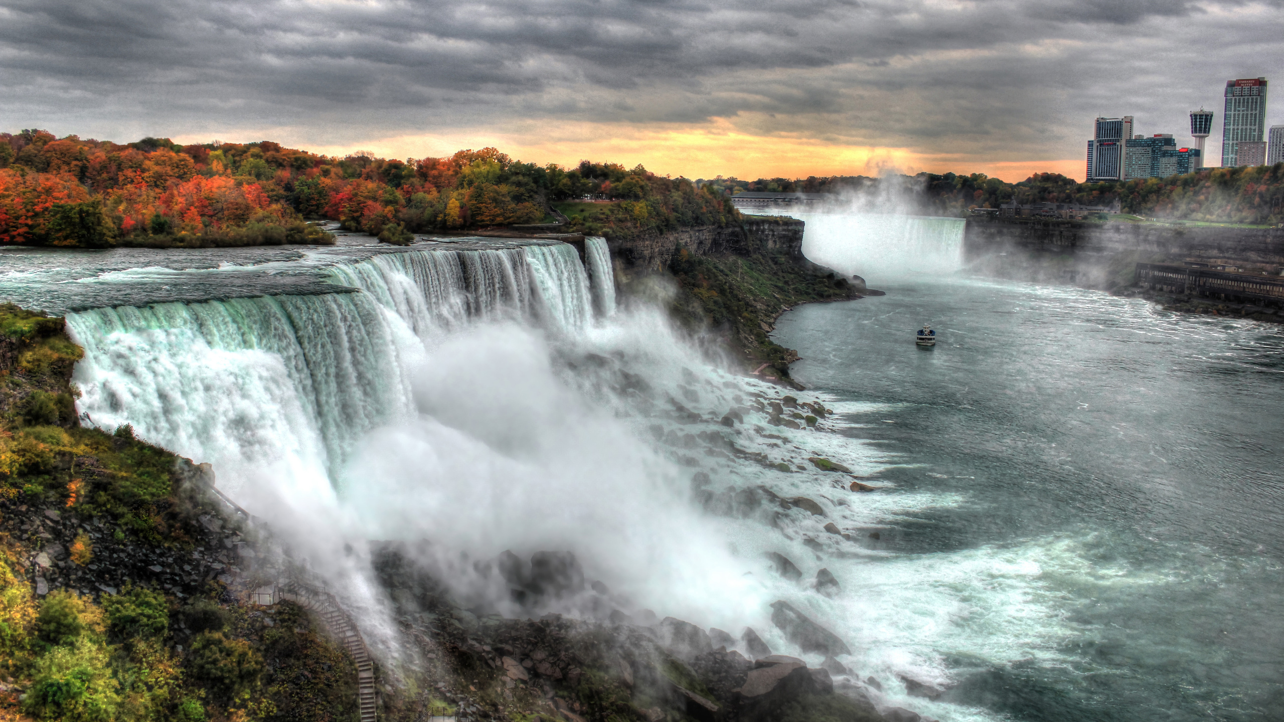 Обои американский водопад, река Ниагара, Водопад Подкова, водопад, водоем в разрешении 2560x1440