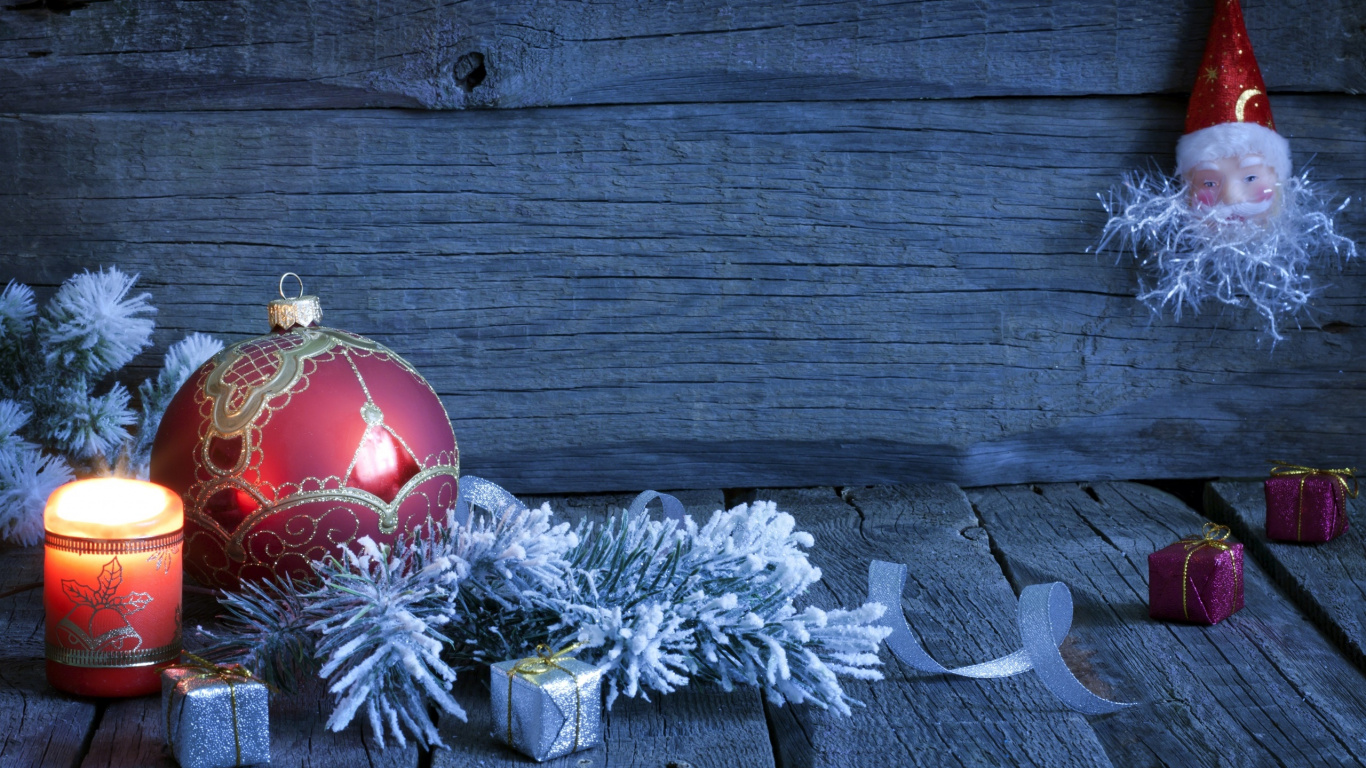 Обои Рождественский день, рождественский орнамент, елка, Рождественские украшения, Рождество в разрешении 1366x768