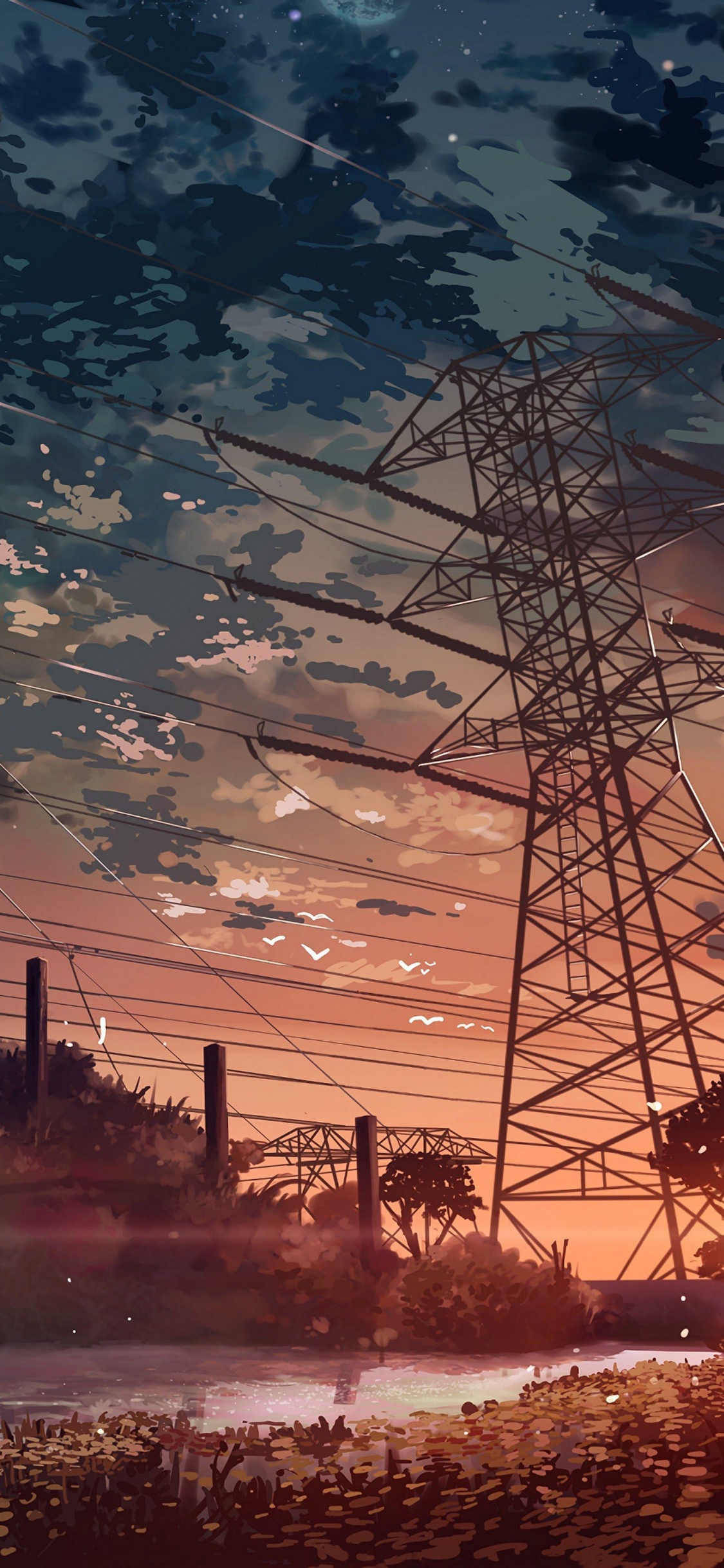 Обои аниме, театральные декорации, пейзаж, арт, облако в разрешении 1125x2436