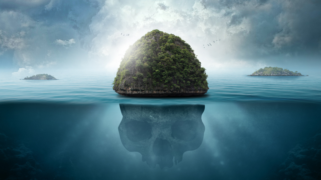 Обои Остров Черепа, природа, природный ландшафт, рок, океан в разрешении 1366x768