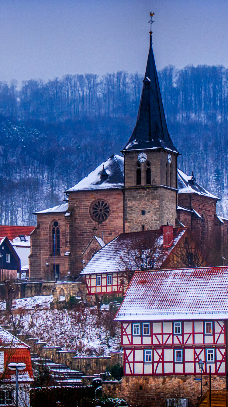 Обои зима, городок, снег, горный хребет, Альпы в разрешении 750x1334
