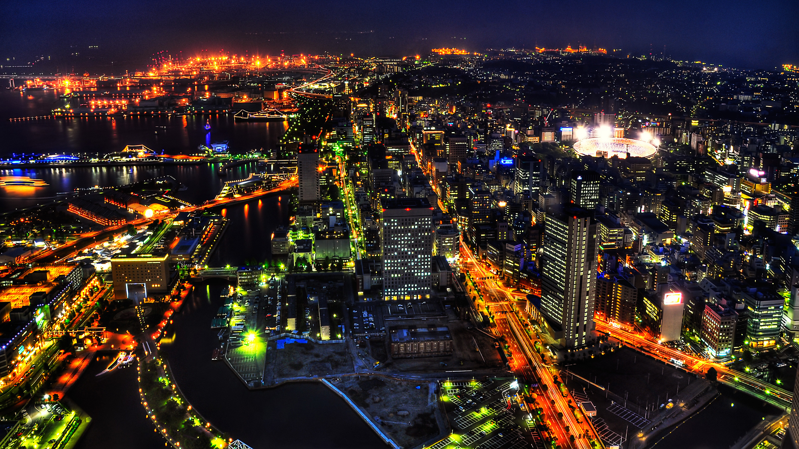 Обои токийская башня, ориентир, ночь, городской пейзаж, городской район в разрешении 2560x1440