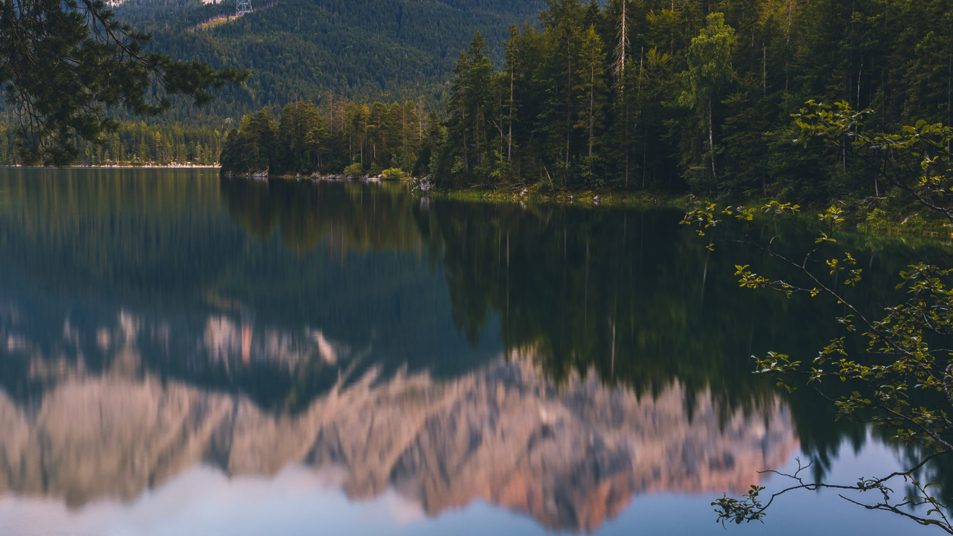 Обои отражение, Айбзе, Цугшпитце, гора, вода в разрешении 1920x1080