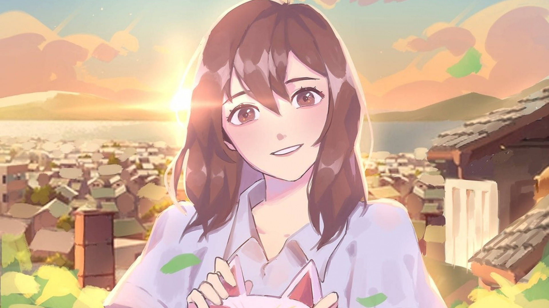 Обои девушка, мультик, мультфильм, иллюстрация, кот в разрешении 1920x1080