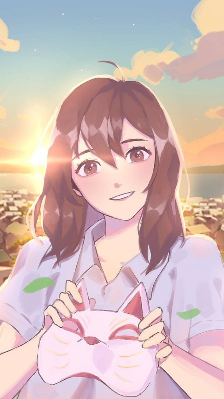 Обои девушка, мультик, мультфильм, иллюстрация, кот в разрешении 720x1280