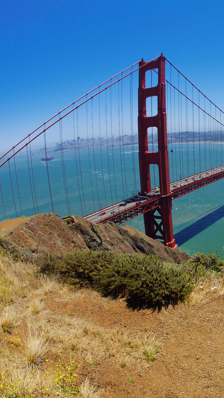 Обои мост Golden Gate, мост, подвесной мост, побережье, море в разрешении 720x1280