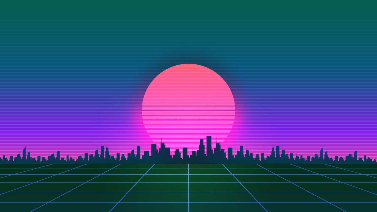 Обои Киберпанк, Ретровейв, Synthwave, окружающая среда, пурпур в разрешении 1280x720