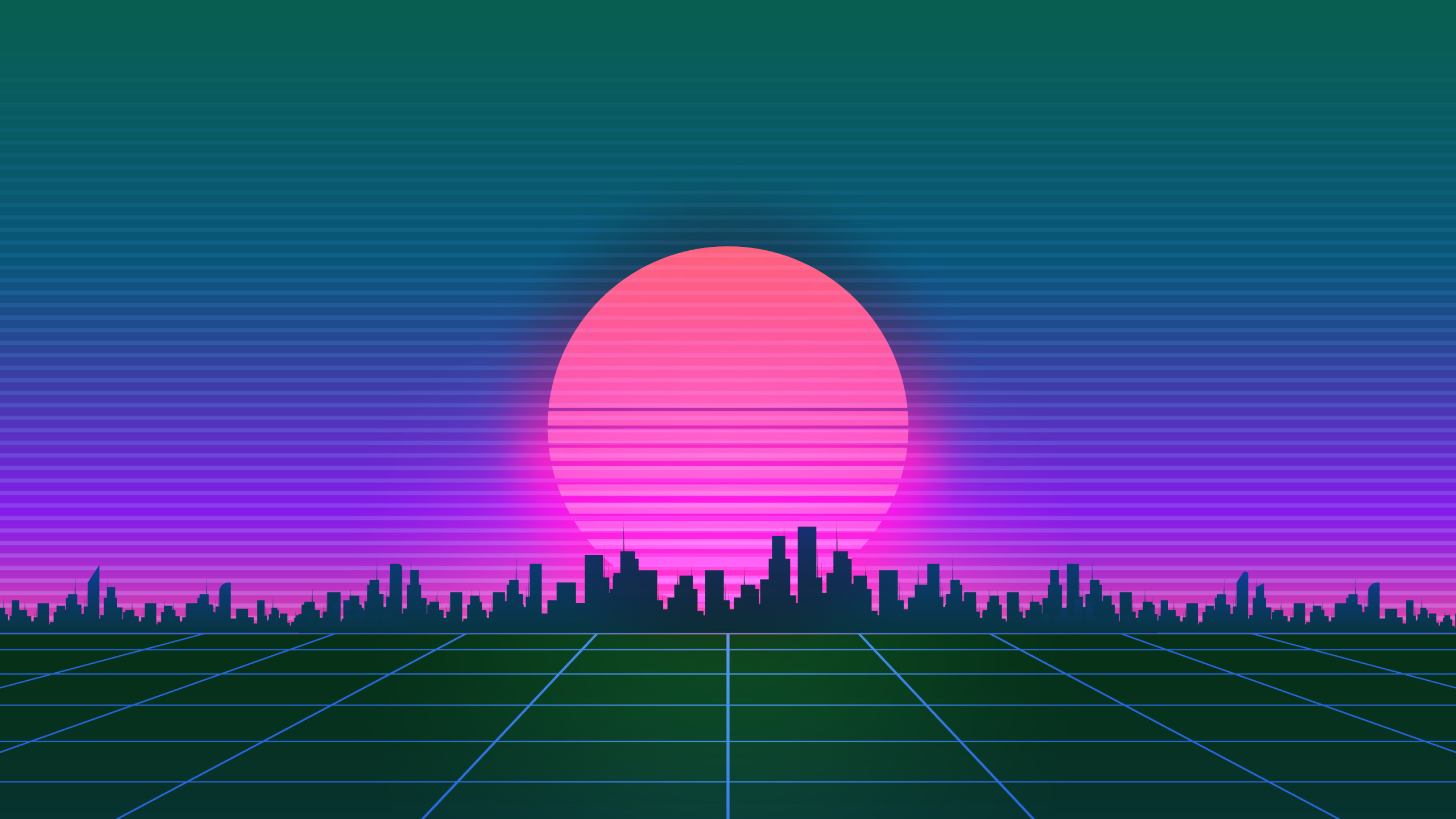 Обои Киберпанк, Ретровейв, Synthwave, окружающая среда, пурпур в разрешении 2560x1440
