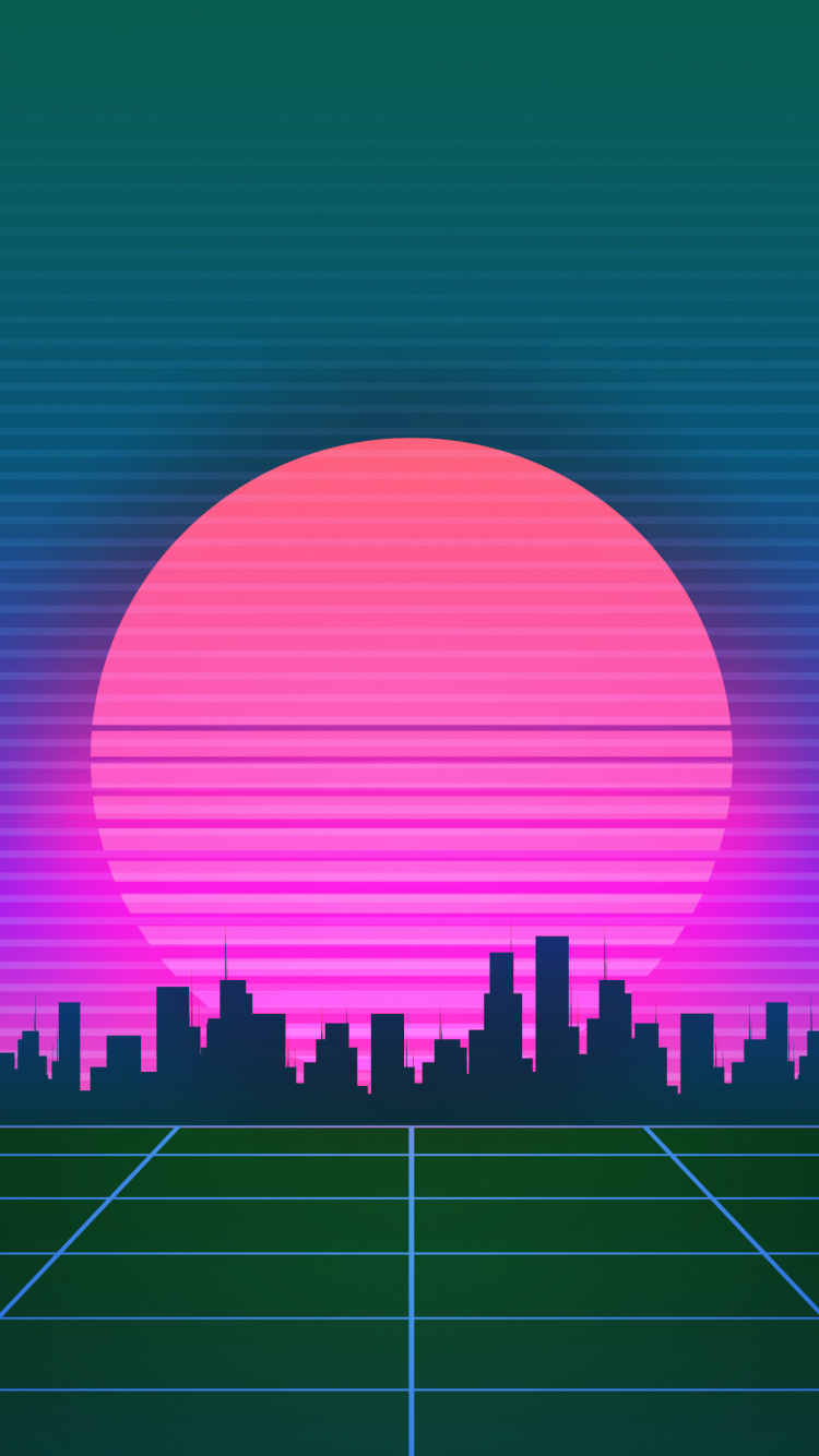 Обои Киберпанк, Ретровейв, Synthwave, окружающая среда, пурпур в разрешении 750x1334