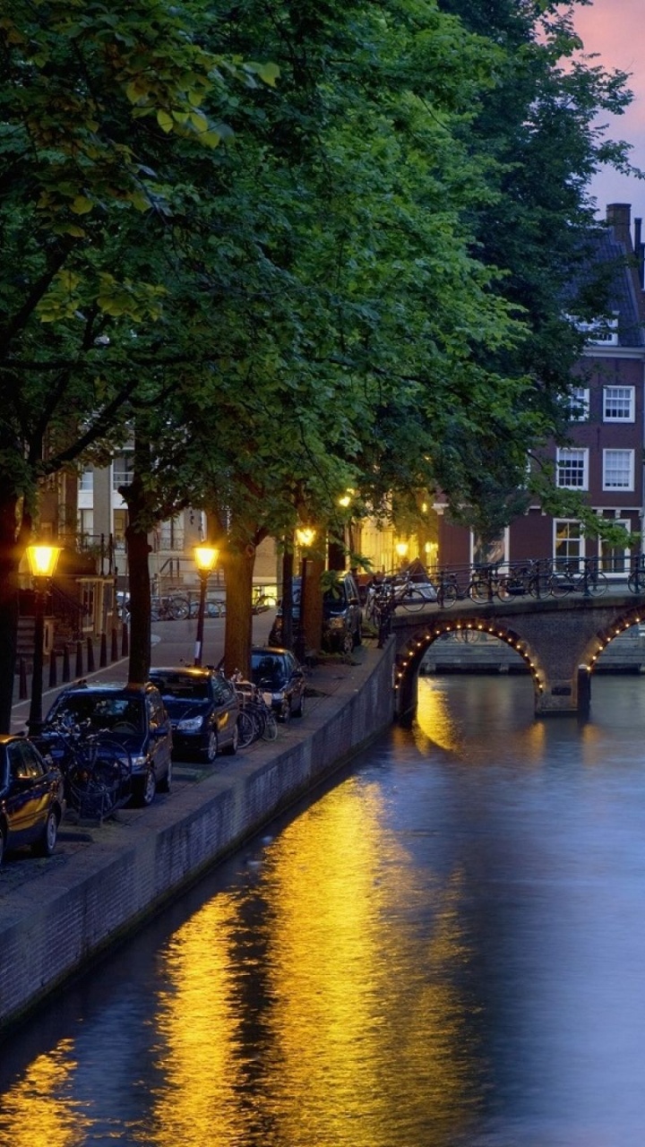 Обои Амстердам, канал, водный путь, водоем, вода в разрешении 720x1280