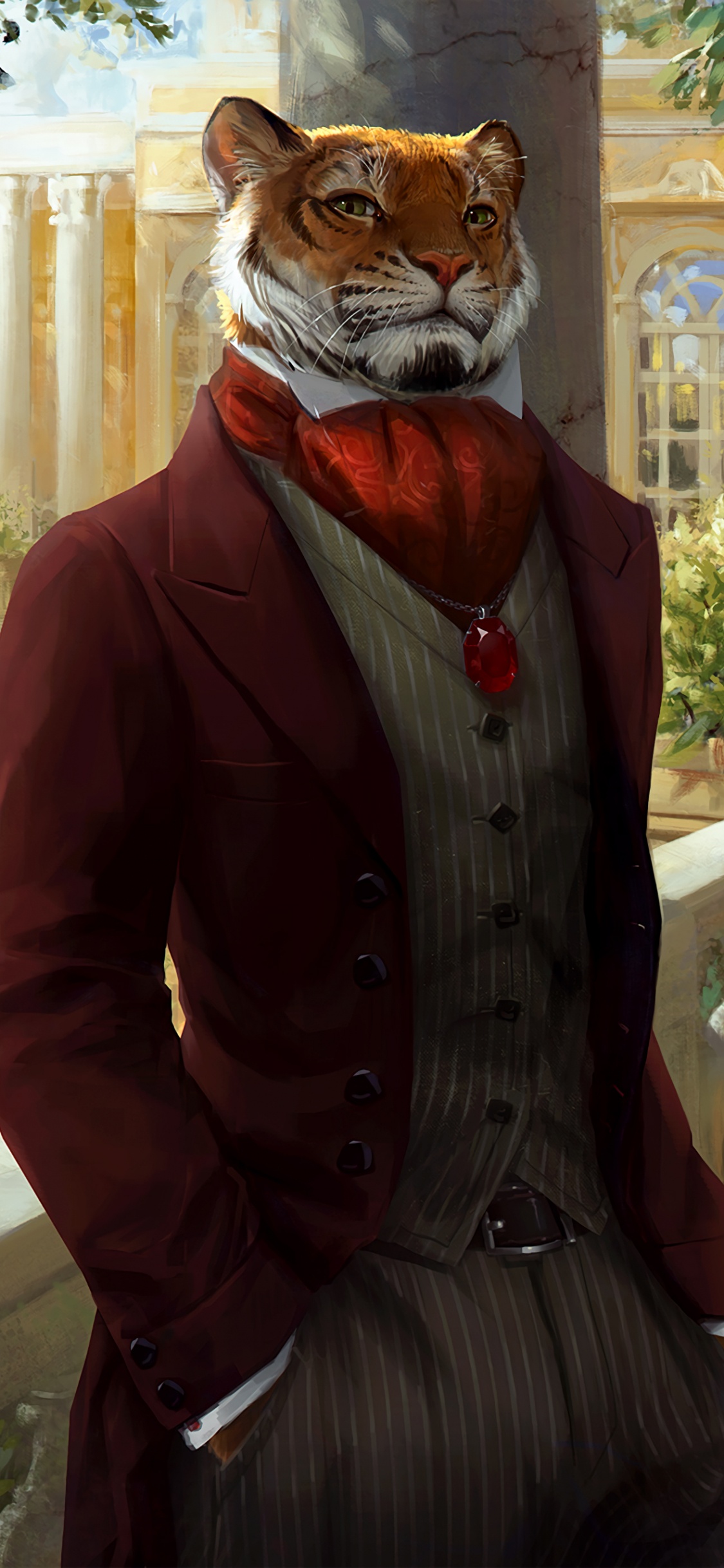 Обои кошачьих, арт, рисование, официальная одежда, бакенбарды в разрешении 1125x2436