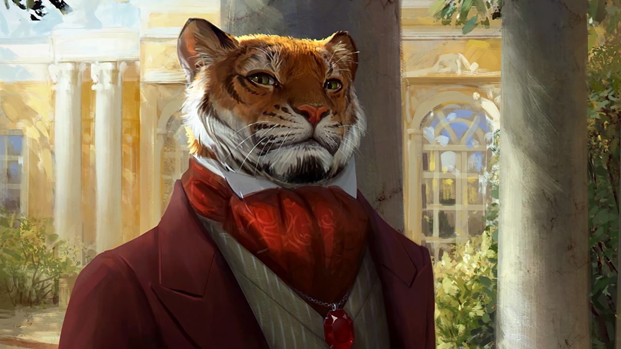 Обои кошачьих, арт, рисование, официальная одежда, бакенбарды в разрешении 1280x720