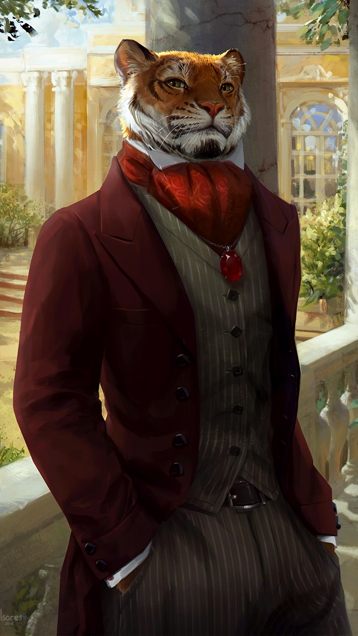 Обои кошачьих, арт, рисование, официальная одежда, бакенбарды в разрешении 720x1280