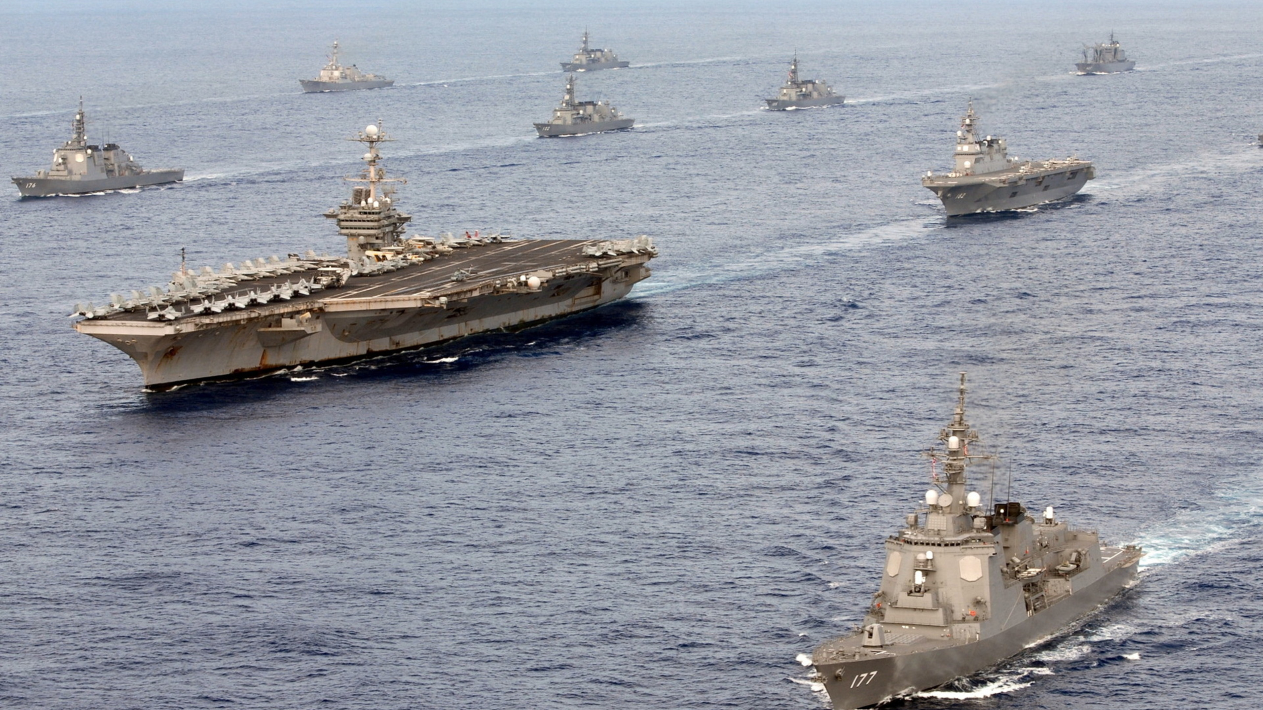 Обои военно морской флот, морское ведомство, военно морской флот США, авианосец, военный корабль в разрешении 2560x1440