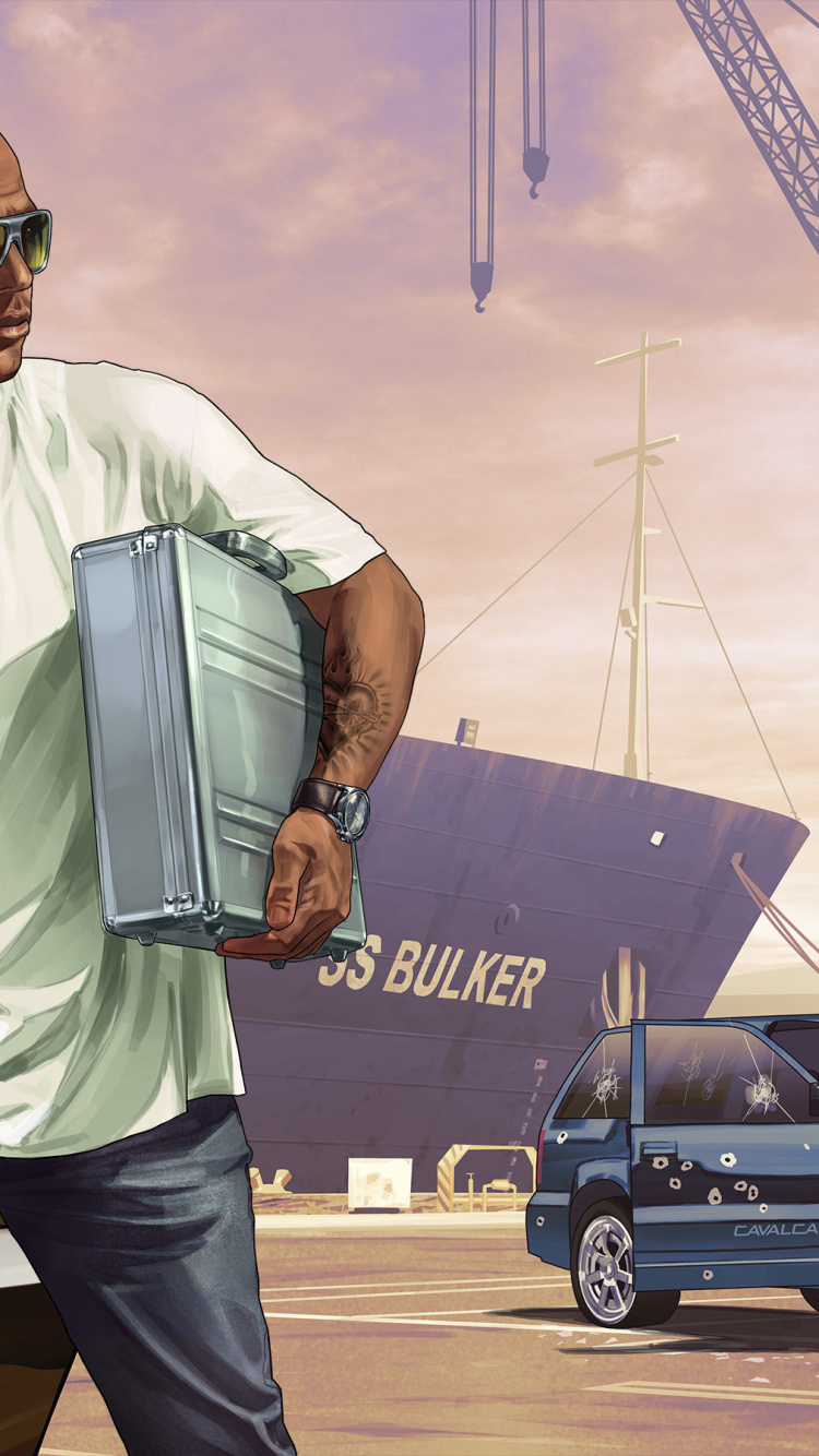 Обои grand theft auto v, Рокстар игры, авто, playstation 4, многопользовательская видео игра в разрешении 750x1334