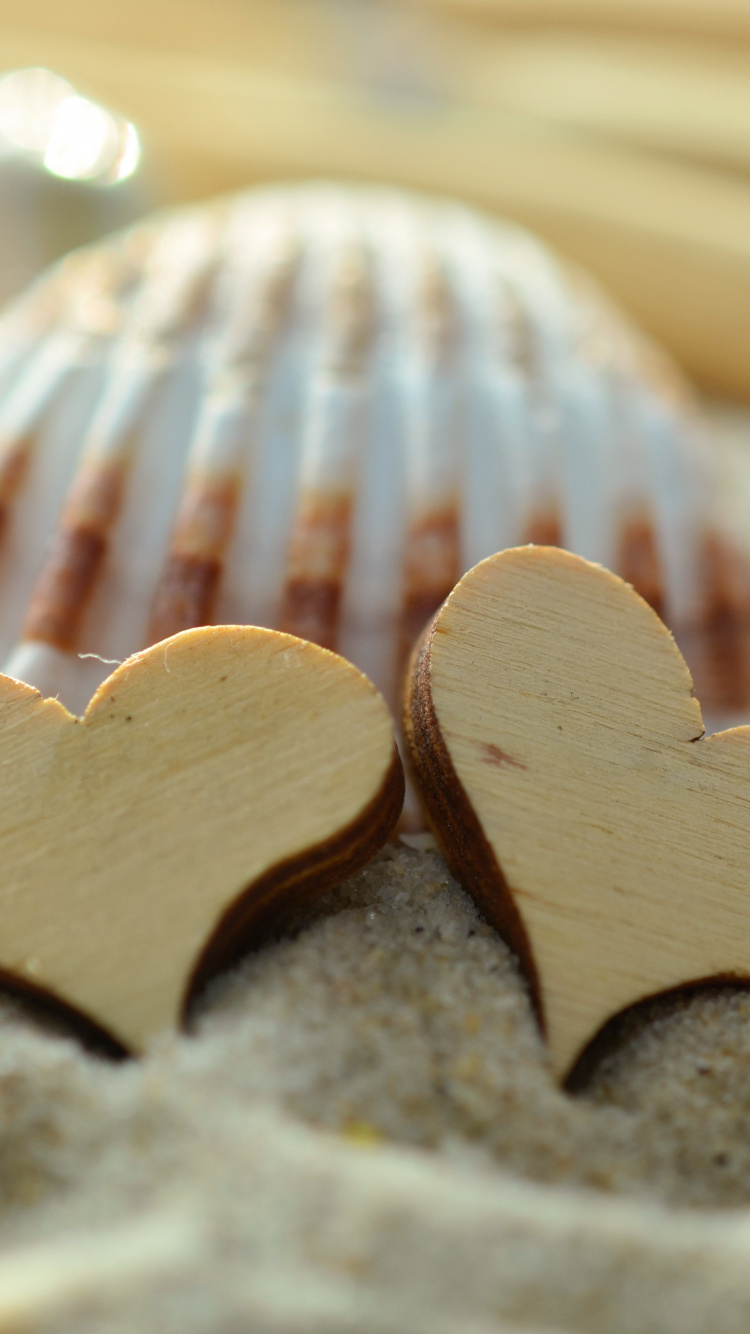 Обои песок, сердце, пляж, оболочка, пища в разрешении 750x1334