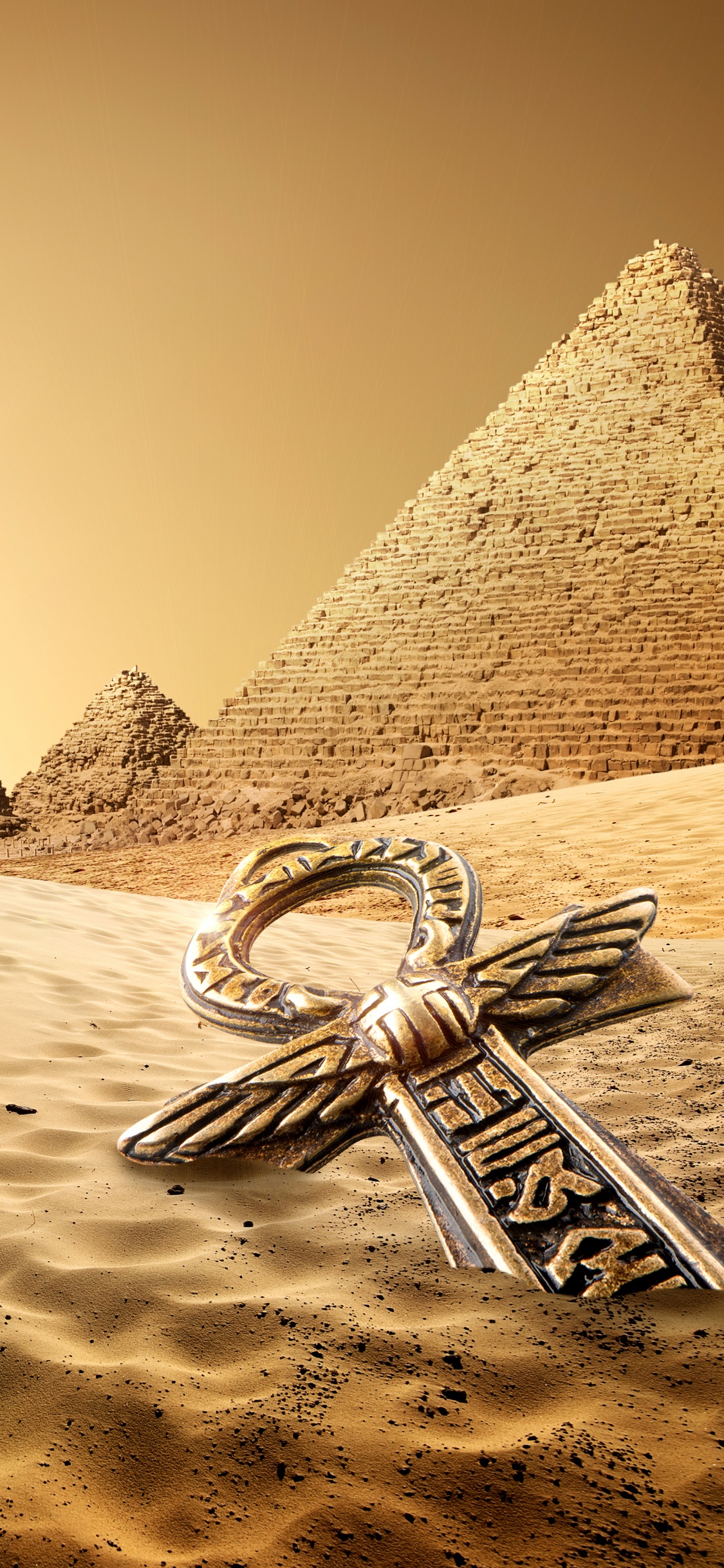 Обои египетская пирамида, пирамида, верблюд, пустыня, песок в разрешении 1125x2436