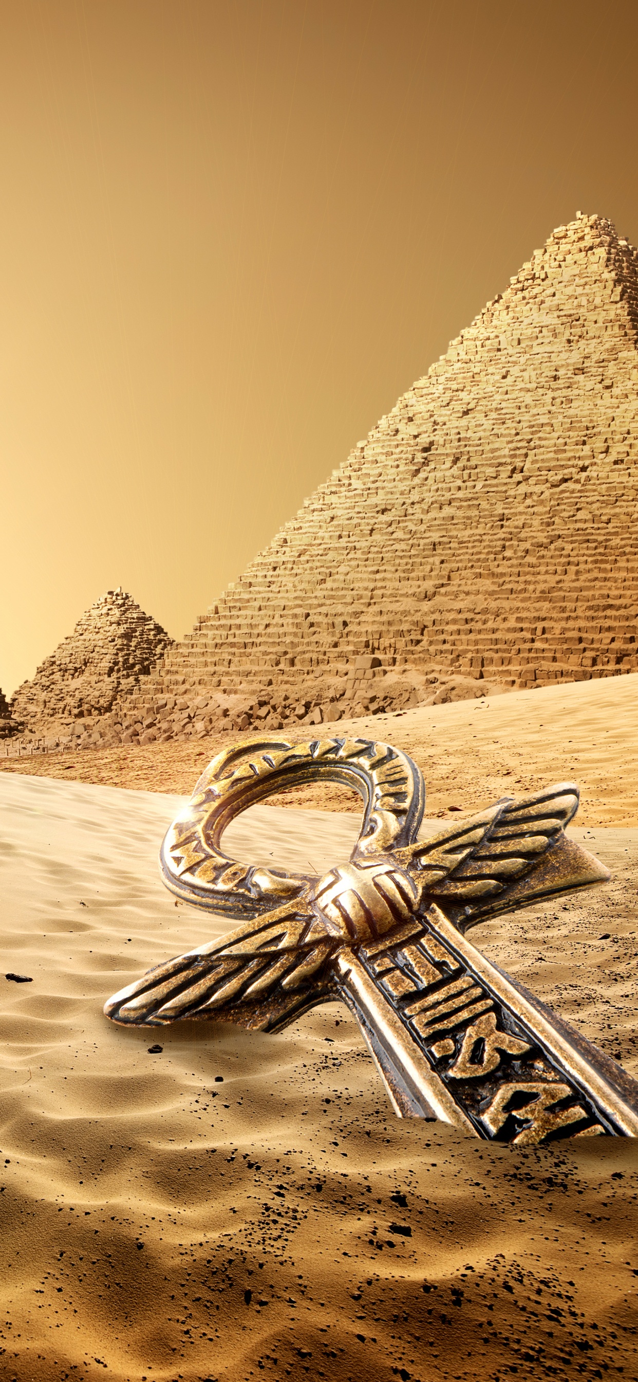 Обои египетская пирамида, пирамида, верблюд, пустыня, песок в разрешении 1242x2688