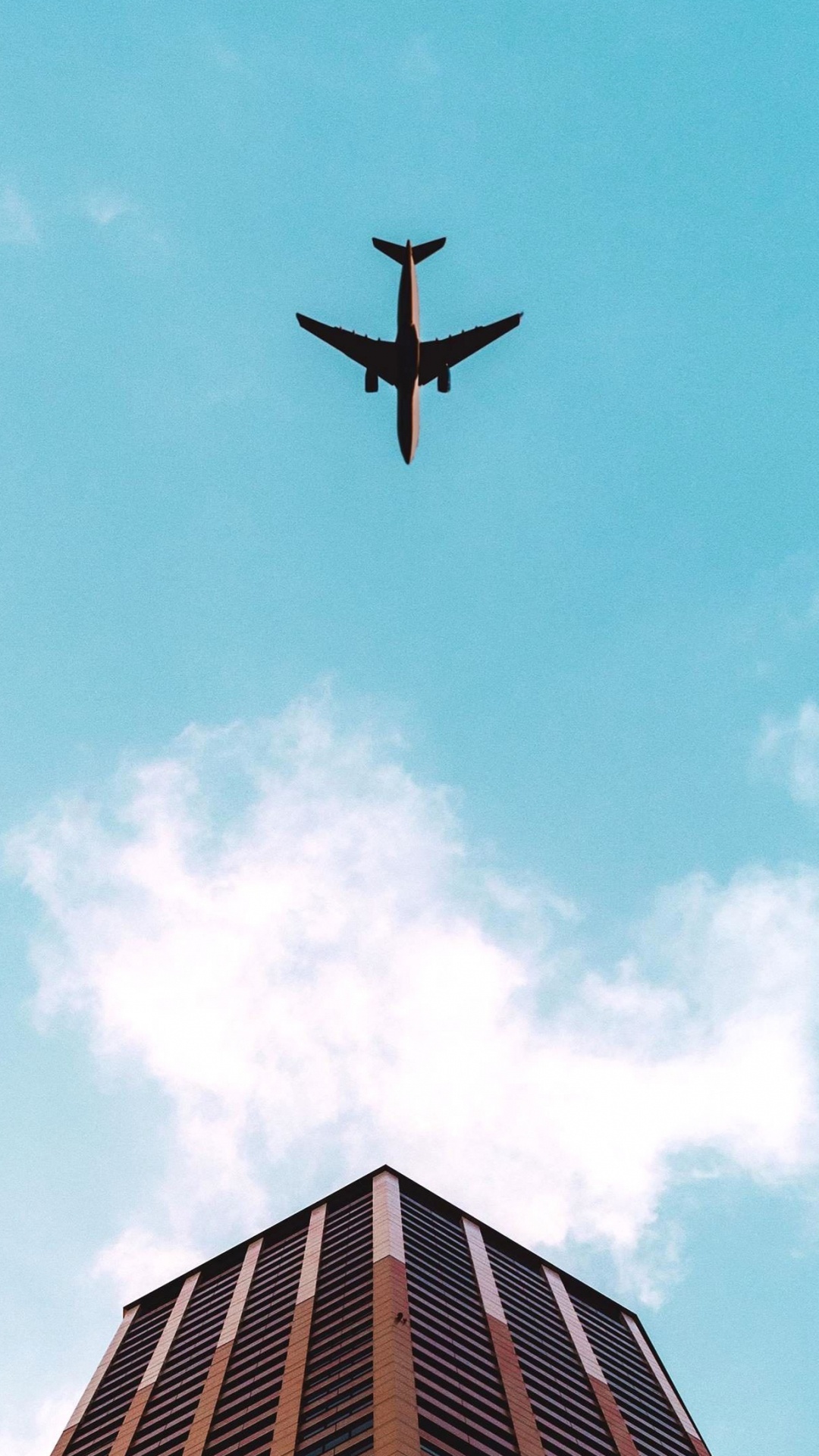 Обои полет, самолет, дневное время, облако, архитектура в разрешении 1080x1920