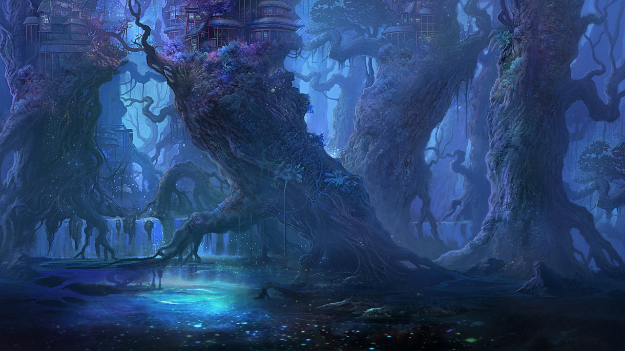 Обои темнота, лес, дерево, ледяная пещера, подземные воды в разрешении 1280x720