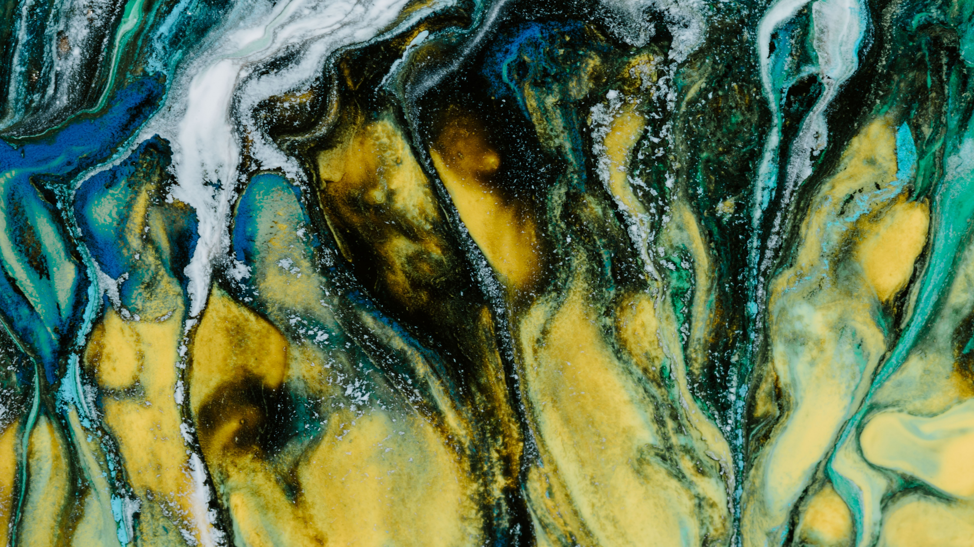 Обои абстрактное искусство, арт, живопись, синий, зеленый в разрешении 3840x2160