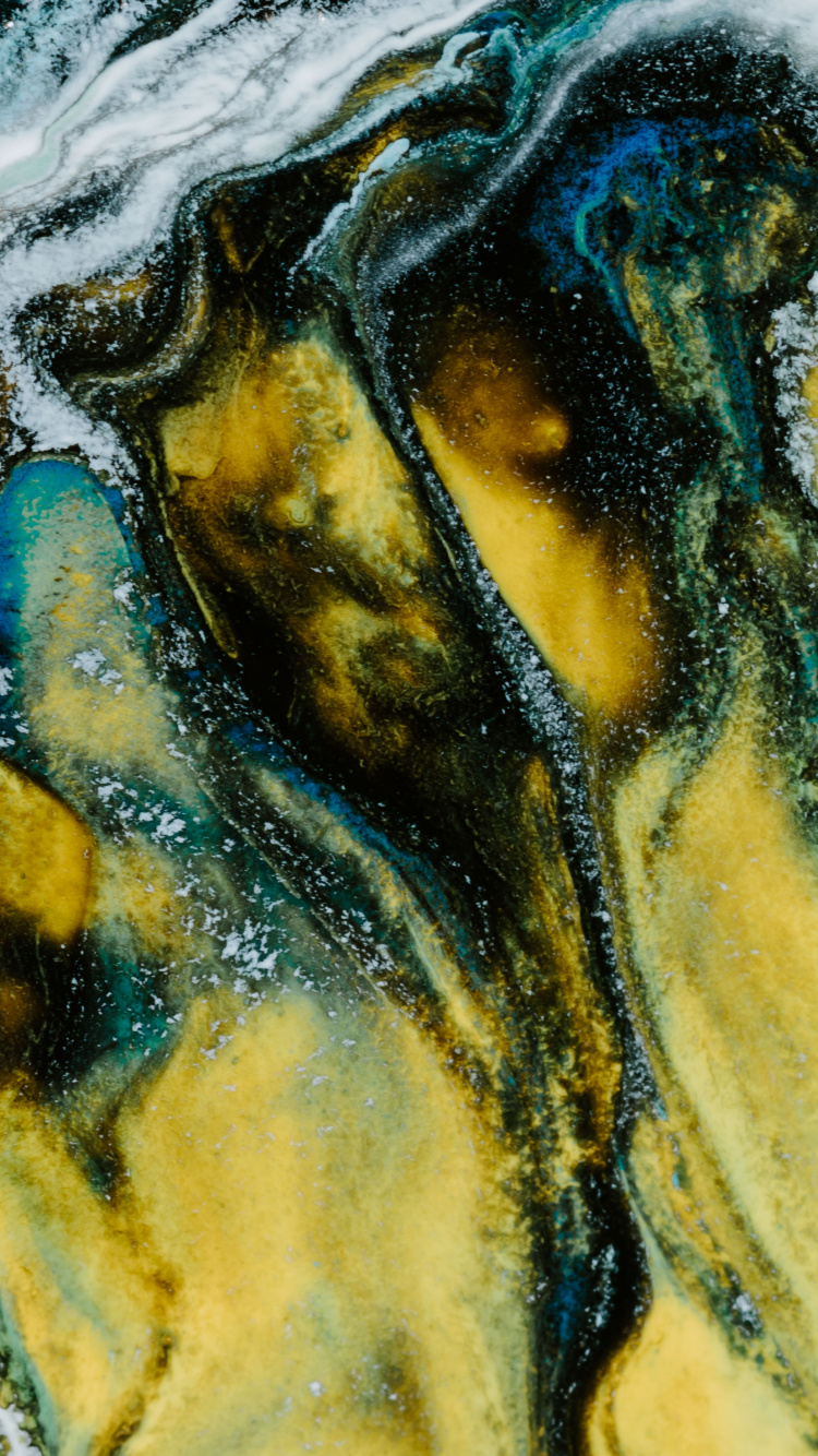 Обои абстрактное искусство, арт, живопись, синий, зеленый в разрешении 750x1334