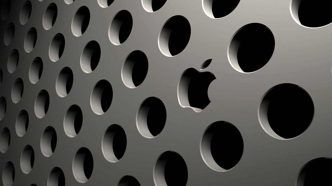 Обои apple, черный, узор, металл, монохромный в разрешении 1366x768