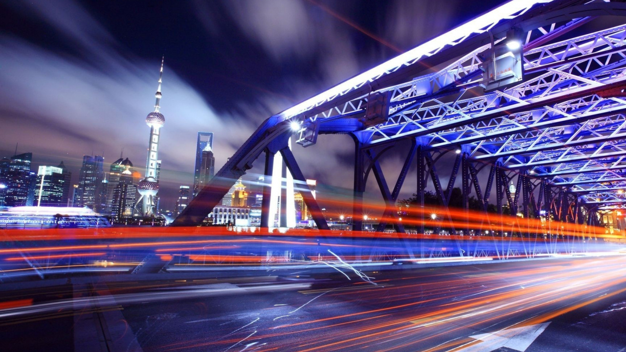 Обои экспозиция, городской район, ночь, ориентир, город в разрешении 1280x720