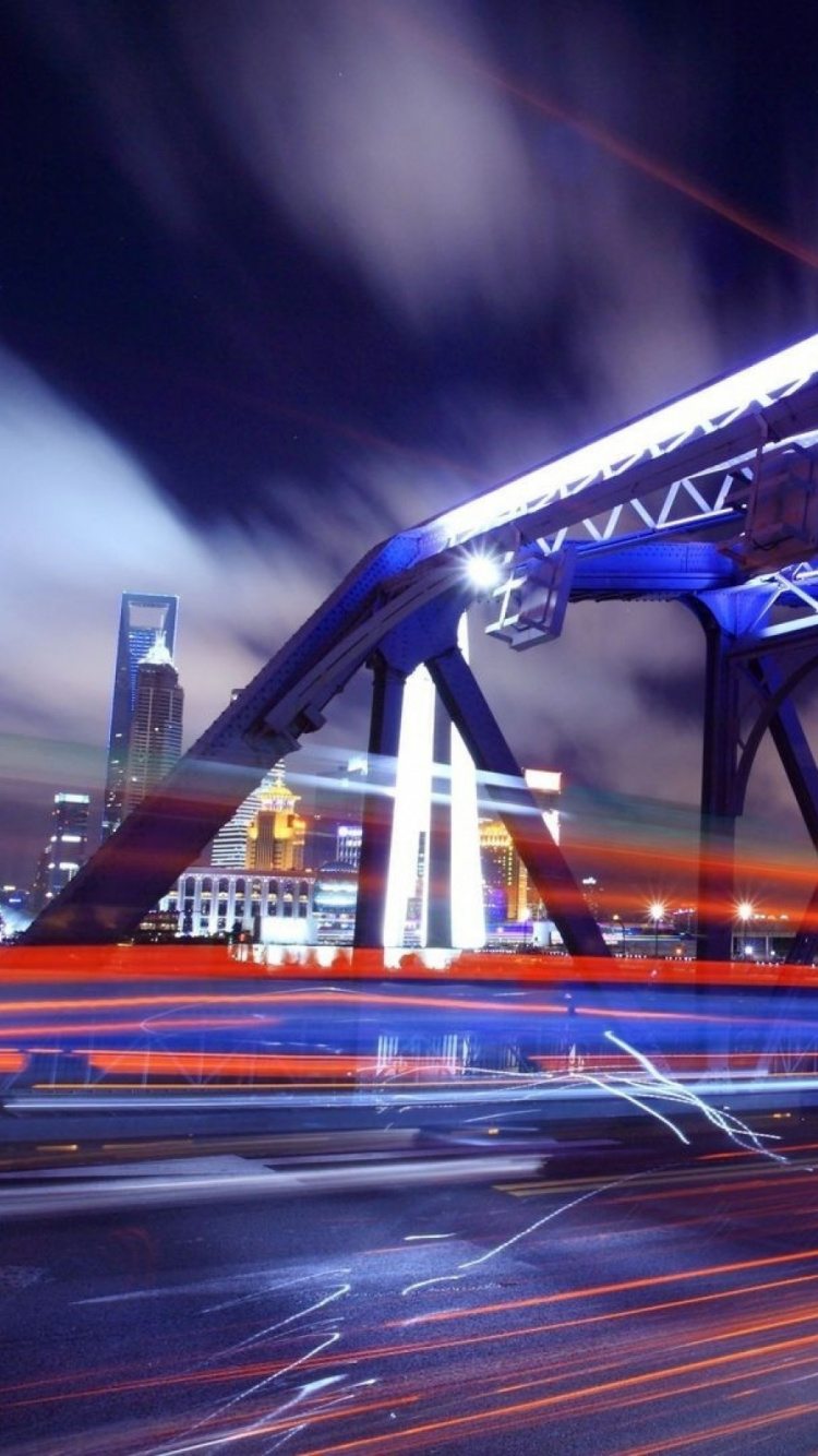 Обои экспозиция, городской район, ночь, ориентир, город в разрешении 750x1334