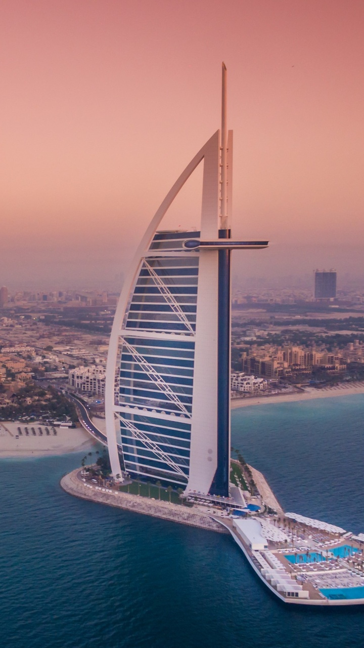 Обои Бурдж Аль араб, Джумейра, прибежище, ориентир, городской пейзаж в разрешении 720x1280