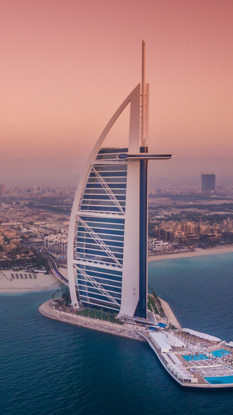 Обои Бурдж Аль араб, Джумейра, прибежище, ориентир, городской пейзаж в разрешении 750x1334