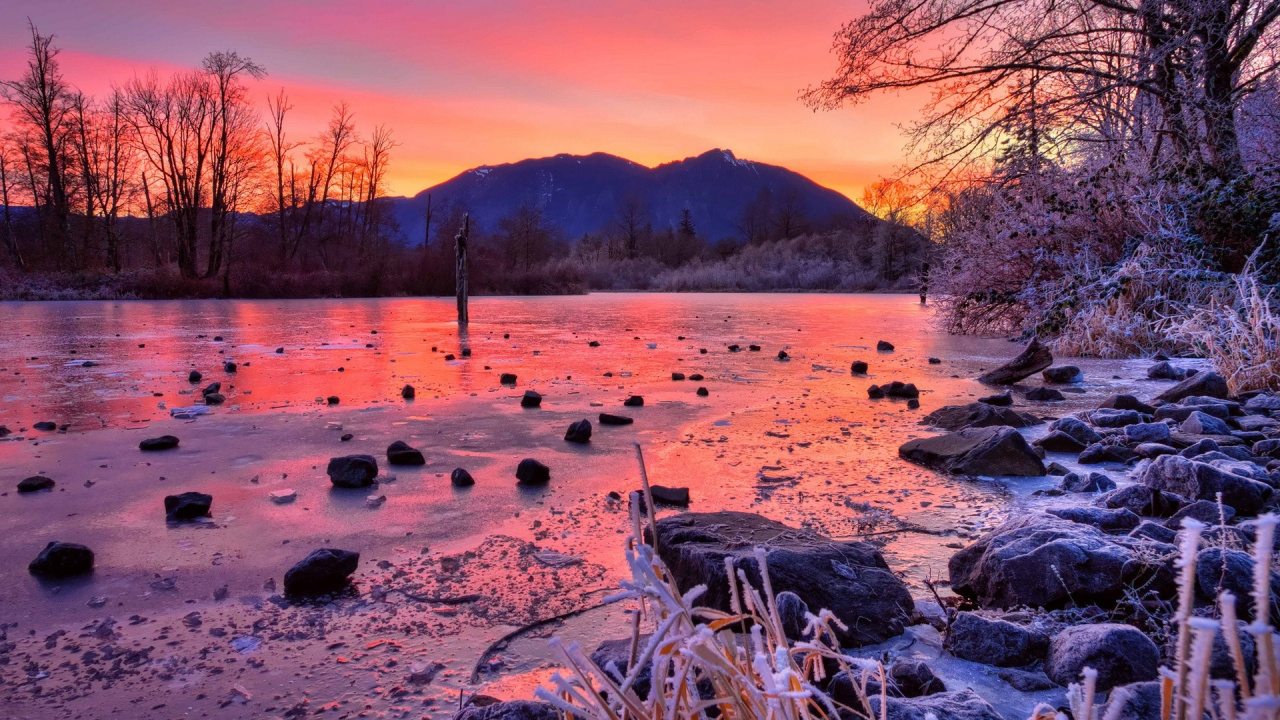 Обои закат, природа, снег, утро, замораживание в разрешении 1280x720