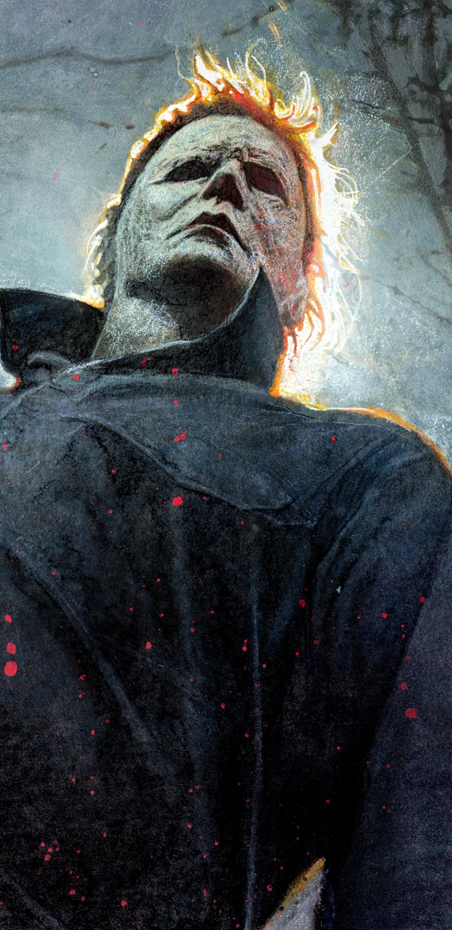 Обои Майкл Майерс, Хэллоуин, слэшер, дерево, кинорежиссер в разрешении 1440x2960