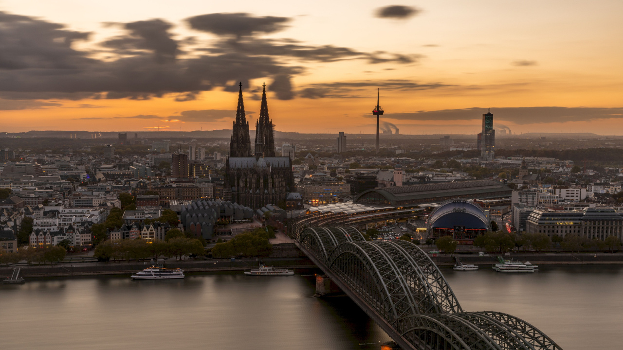 Обои Кельнский Собор, городской пейзаж, ориентир, город, реки в разрешении 1280x720