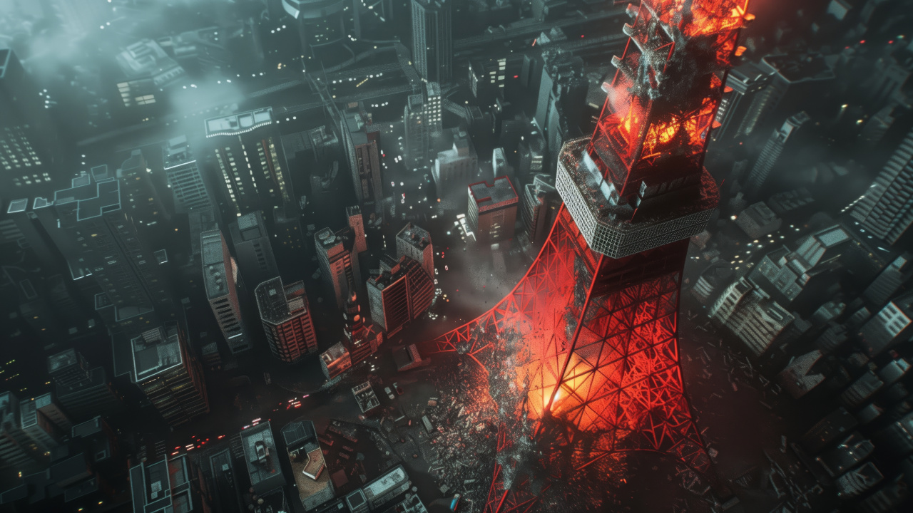 Обои башня, иллюстрация, здание, вышка, газ в разрешении 1280x720