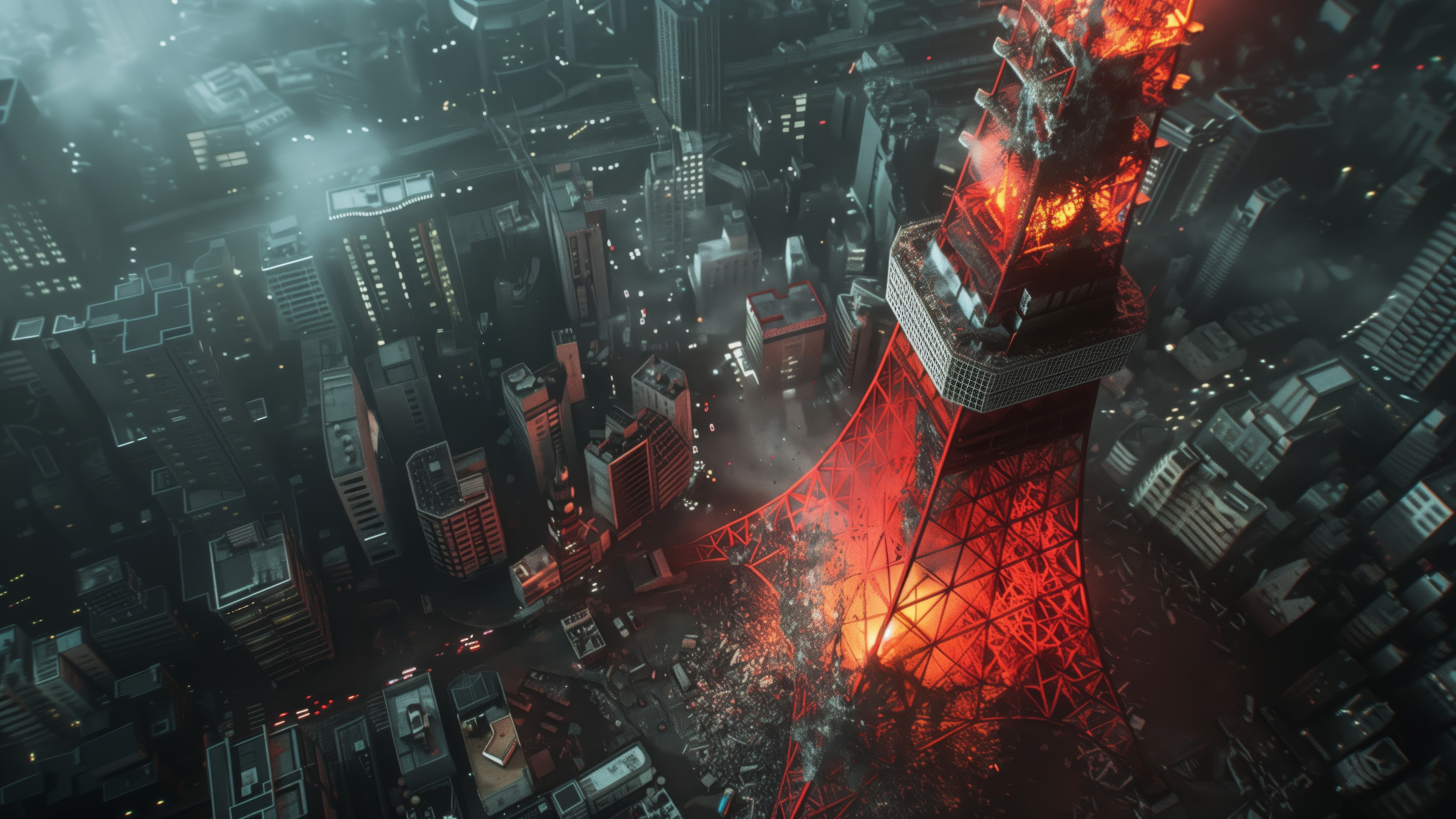 Обои башня, иллюстрация, здание, вышка, газ в разрешении 3840x2160