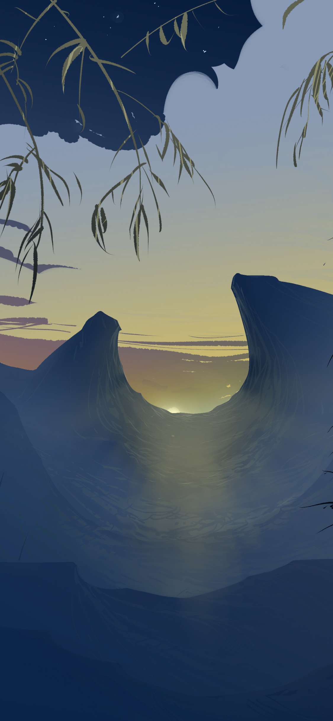 Обои пейзажная живопись, арт, пейзаж, природа, дерево в разрешении 1125x2436