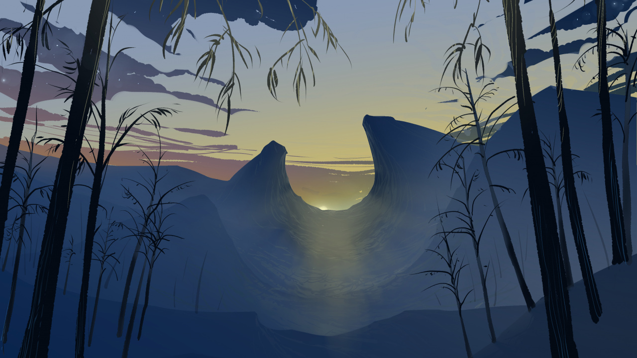 Обои пейзажная живопись, арт, пейзаж, природа, дерево в разрешении 1280x720