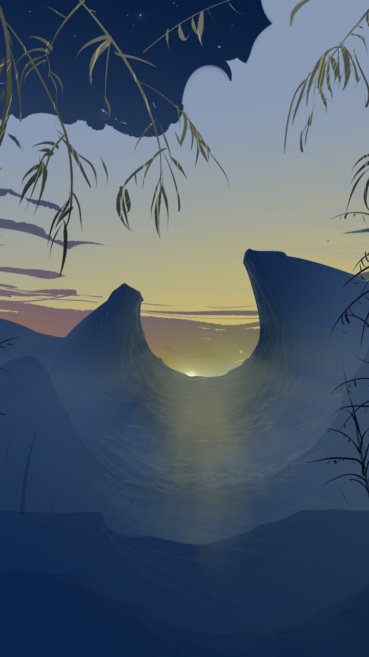 Обои пейзажная живопись, арт, пейзаж, природа, дерево в разрешении 720x1280