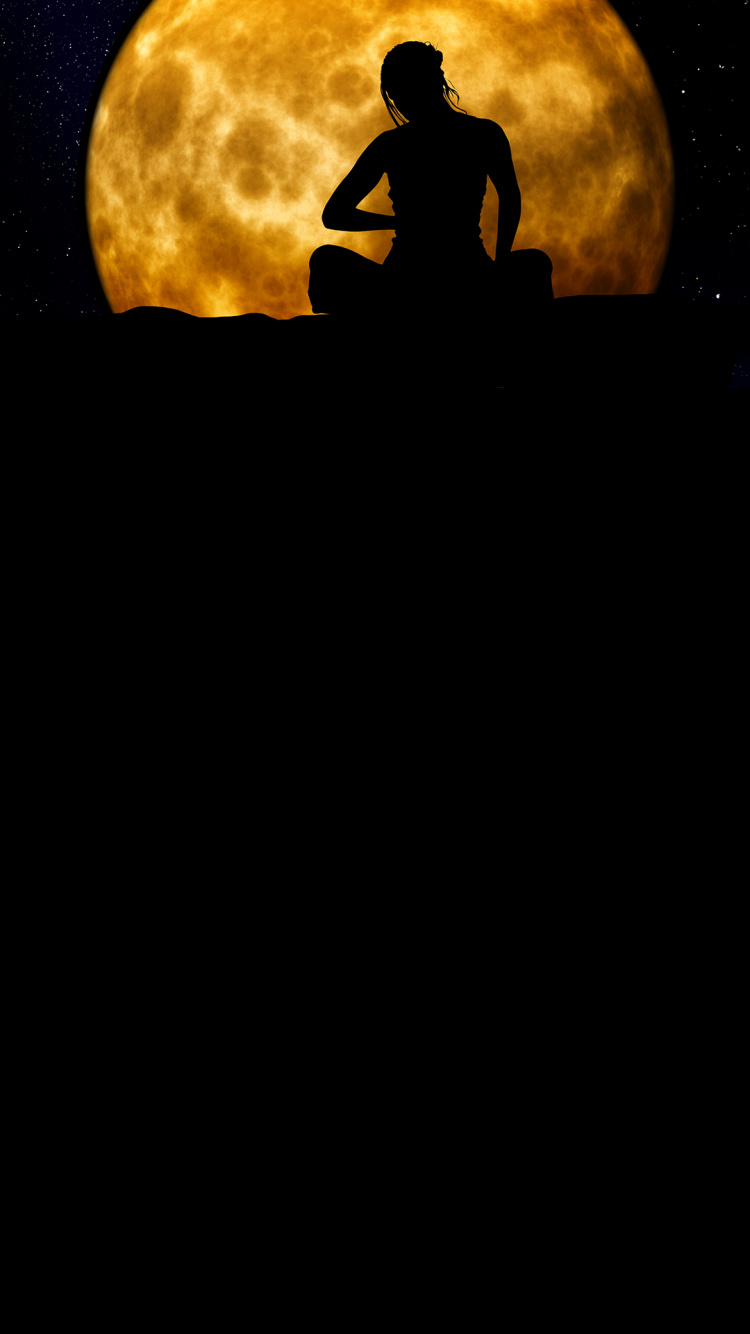 Обои медитация на полнолуние, медитация, луна, духовность, облако в разрешении 750x1334