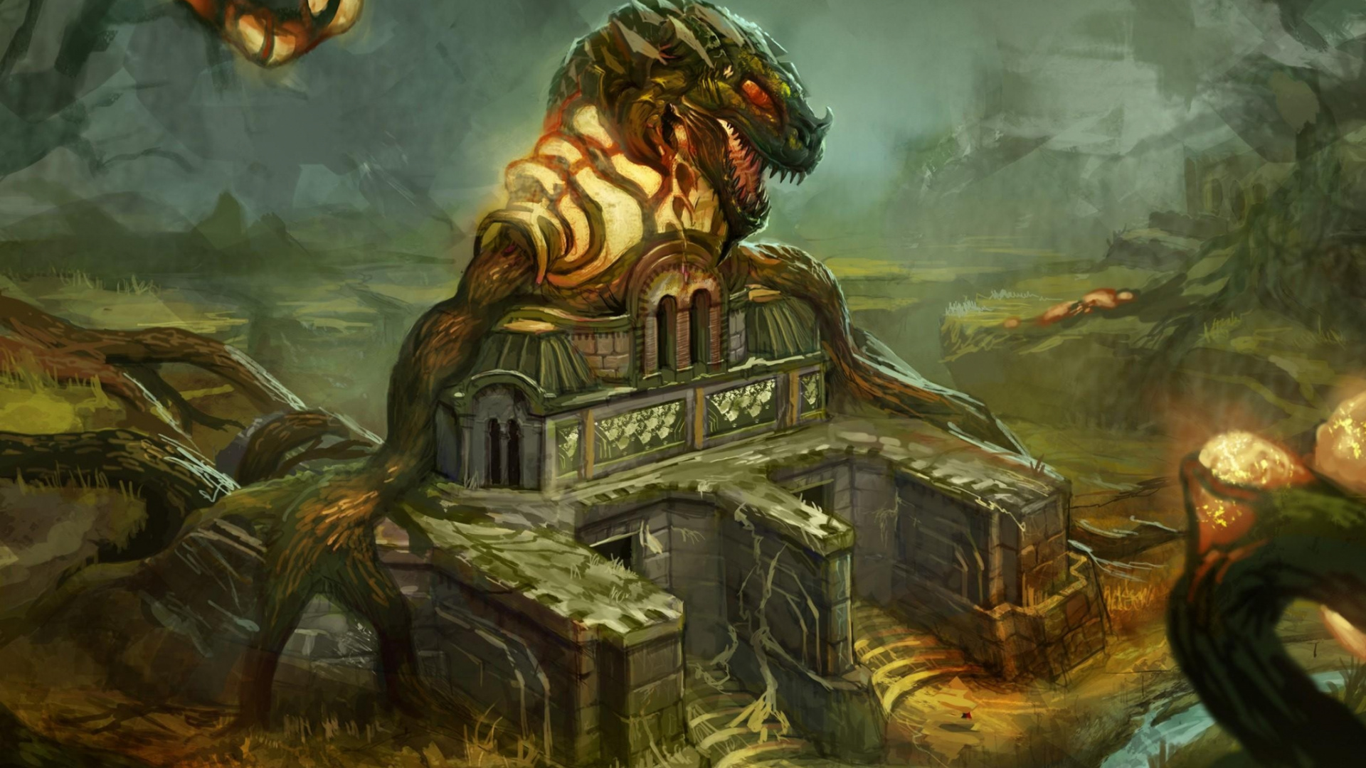 Обои живопись, мифология, вода, экосистема, деревья в разрешении 1920x1080