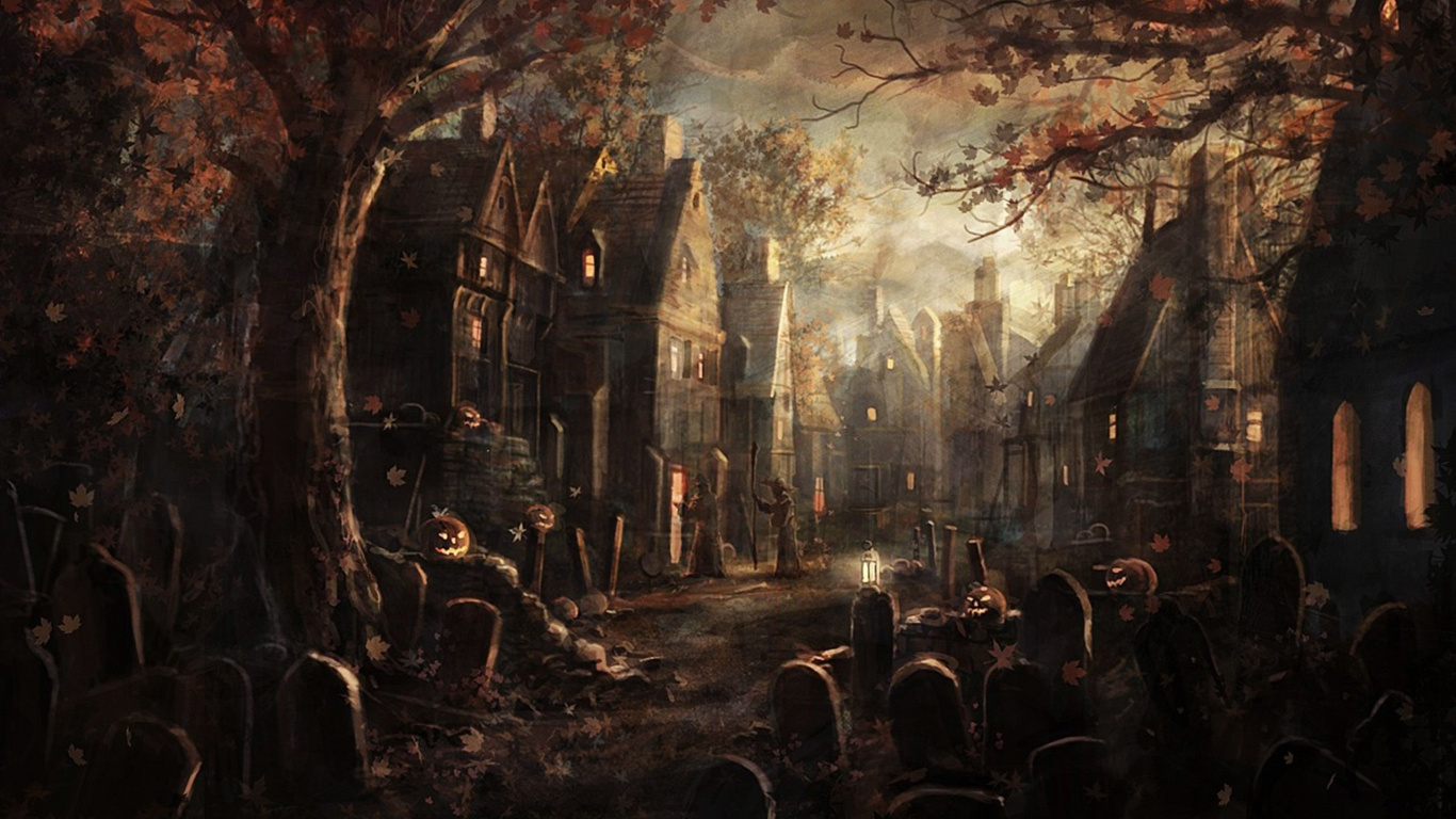 Обои живопись, арт, визуальное искусство, темнота, лес в разрешении 1366x768