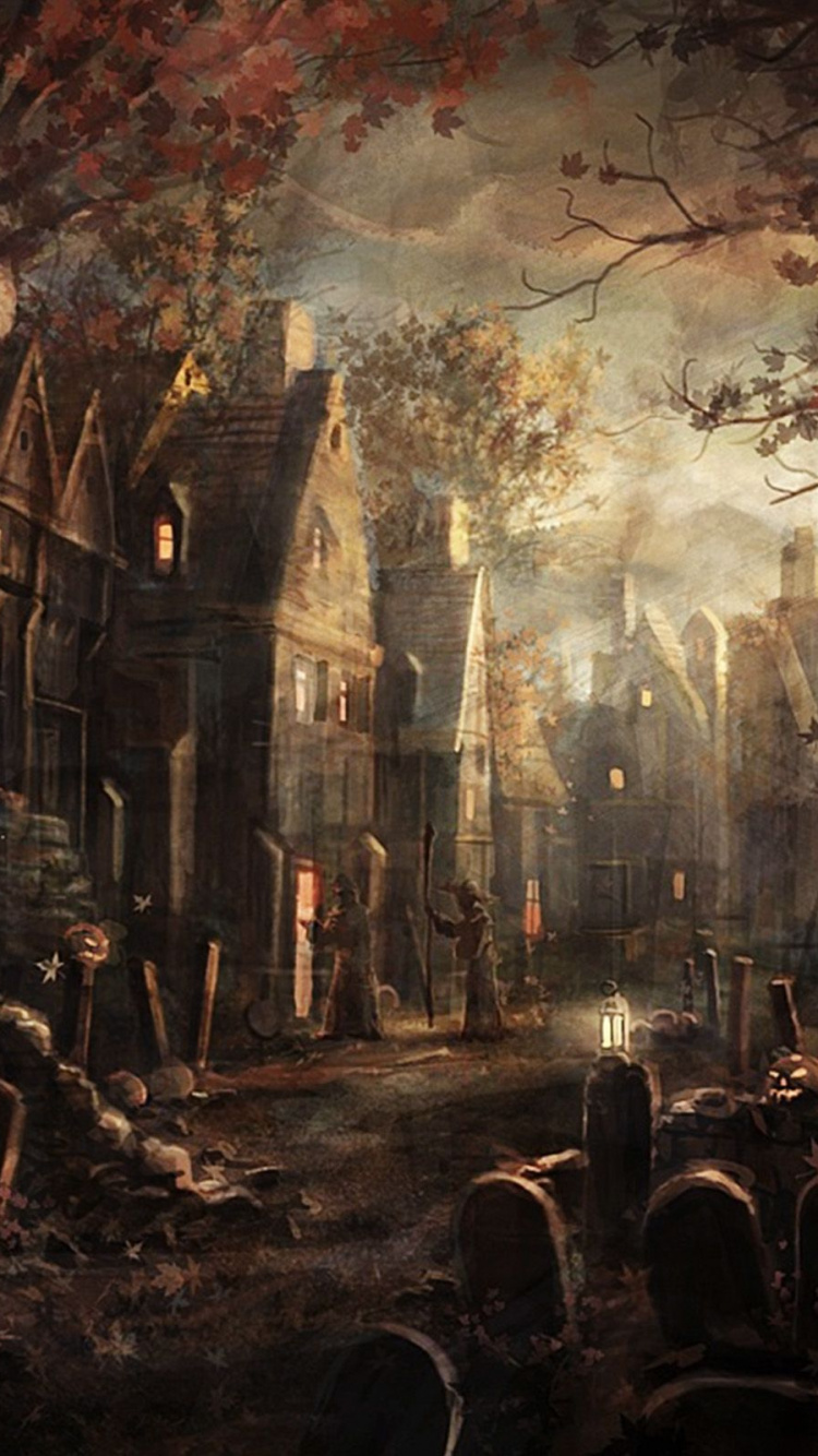 Обои живопись, арт, визуальное искусство, темнота, лес в разрешении 750x1334