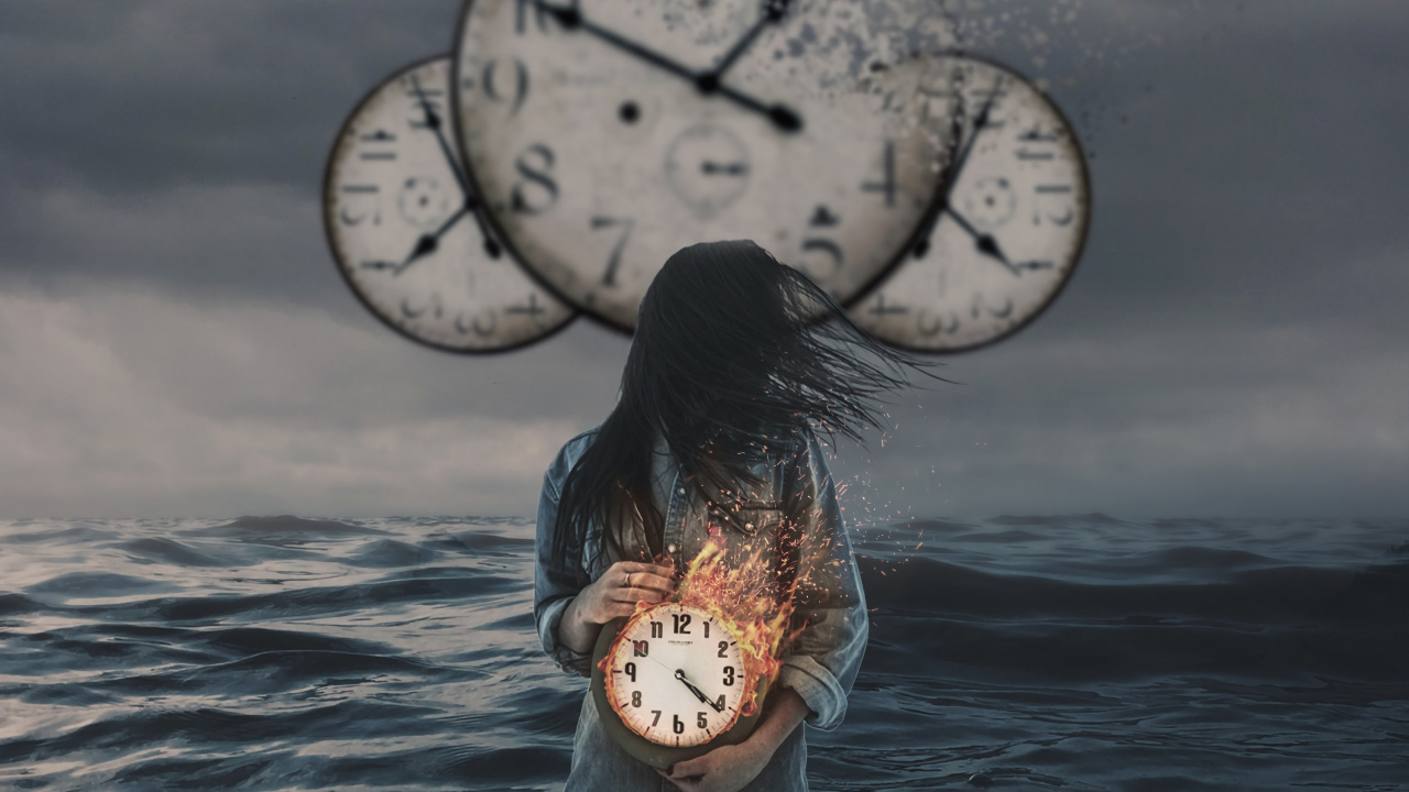 Обои вода, иллюстрация, визуальное искусство, часы, видео в разрешении 1280x720