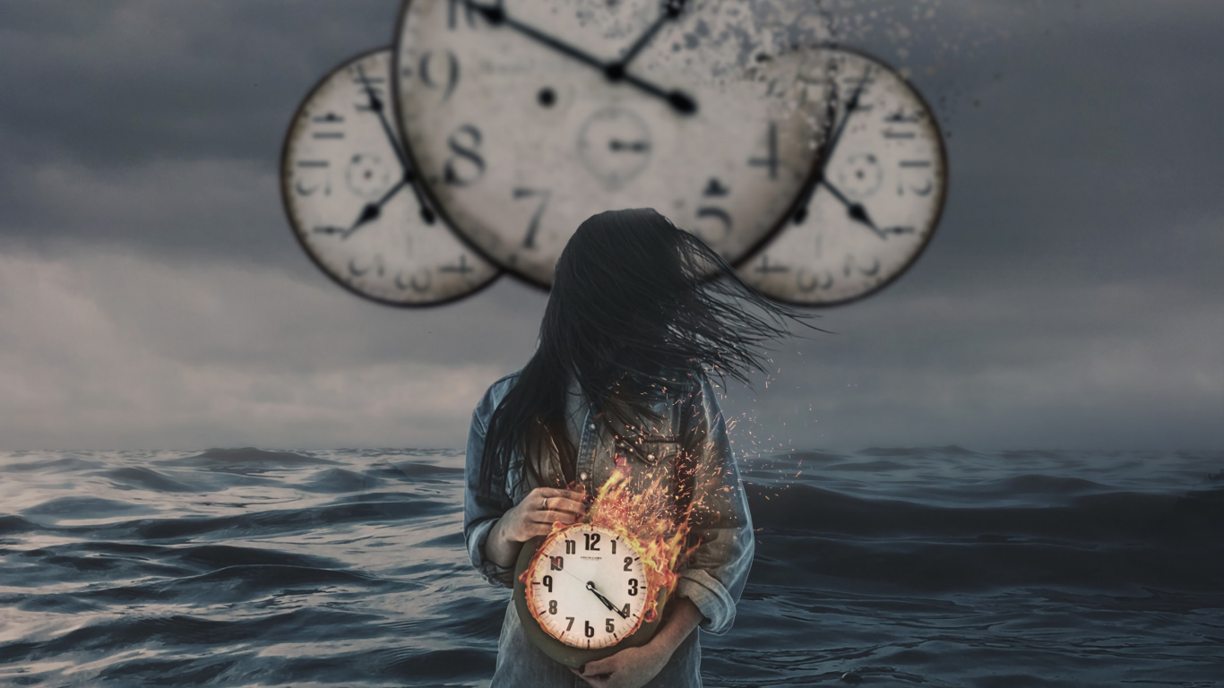 Обои вода, иллюстрация, визуальное искусство, часы, видео в разрешении 1366x768